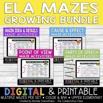 Preview of ELA Maze Activities Bundle | Print + Digital | ELA Centers