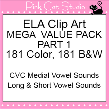 Preview of Long, Short & CVC Middle Vowel Sounds Clip Art - ELA Mega Value Pack Part 1