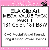 Long, Short & CVC Middle Vowel Sounds Clip Art - ELA Mega 