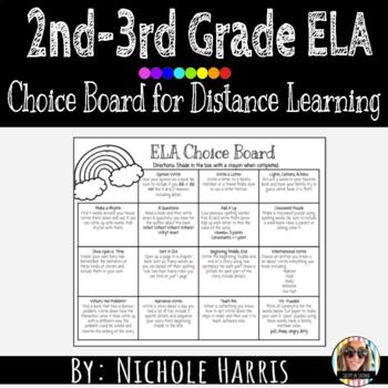 Preview of ELA Menu | Choice Board | 2nd 3rd Grade- Distance Learning Enrichment Activities