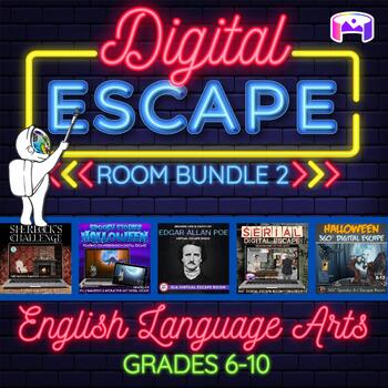 Preview of ELA Middle School/High School 360° ELA Digital Escape Room Bundle 2