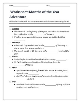 Preview of ELA- Months of year "Preposition", "Is, am, are ","Singular & Plural" worksheets