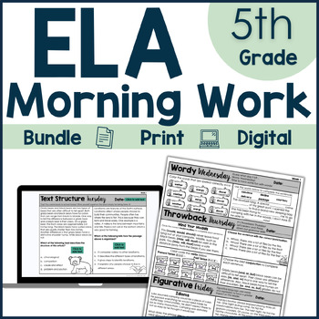 Preview of ELA Daily Reading Comprehension Morning Work Vocabulary Activities 5th Grade