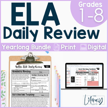 Preview of ELA Morning Work and Daily Review BUNDLE Grades 1-8 I Google I Distance Learning