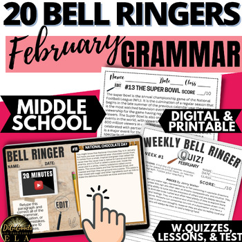 Preview of ELA Morning Work Do Now Bell Ringers February Black History Month Valentine's ..