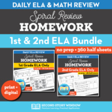 ELA ONLY Homework Bundle Grades 1-2 • Spiral Review Daily 
