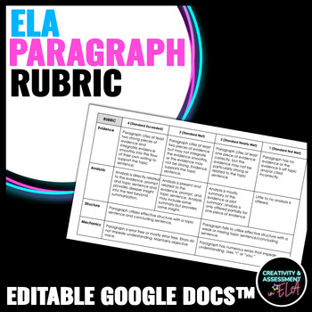 Preview of ELA Paragraph Writing Rubric | Evidence, Analysis, Structure, Mechanics FREE!