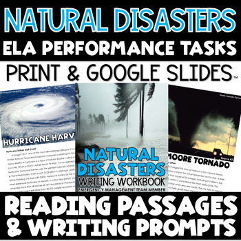 Preview of ELA Performance Task Writing Natural Disasters - Test Prep - Google Slides™