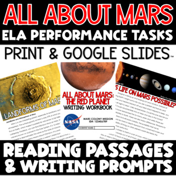 Preview of ELA Performance Task Writing Prompts All About Mars - Test Prep - Google Slides™