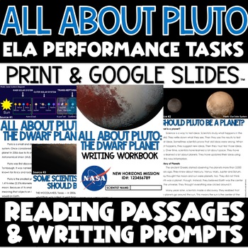 Preview of ELA Performance Task Writing Prompts All About Pluto - Test Prep - Google Slides
