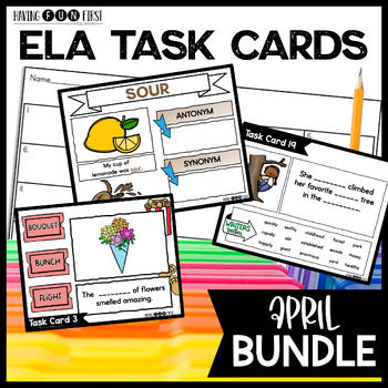 Preview of ELA Phonics Grammar Task Cards Centers Morning Work Literacy Games BUNDLE April