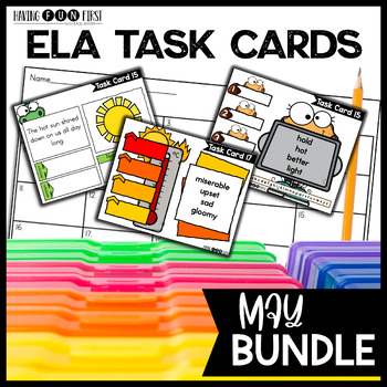 Preview of ELA Phonics Grammar Task Cards Centers Morning Work Literacy Games BUNDLE MAY