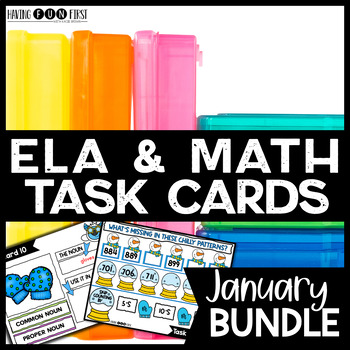 Preview of ELA Phonics Grammar and Math Task Cards Centers Morning Work BUNDLE January