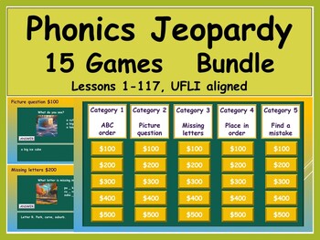 Preview of ELA, Phonics, Jeopardy, 15 Games,  Bundle, UFLI aligned, 1-117
