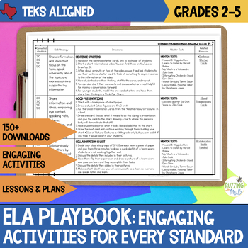 Preview of ELA Activities Playbook: Lessons + Activities for Reading & Writing TEKS 2-5