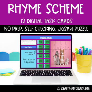 Preview of ELA Poetry Rhyme Scheme Digital Task Card Jigsaw Puzzle-Google Sheets