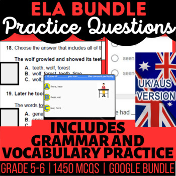 Preview of ELA Practice: Nouns, Verbs, Adjectives, Tenses, Context Clues UK/AUS English