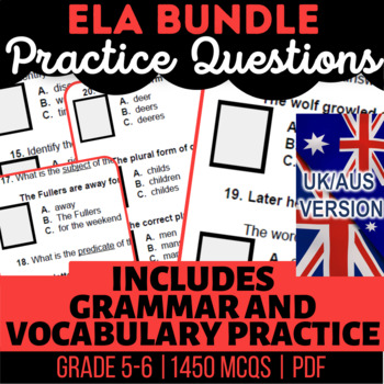 Preview of ELA Printables: Nouns, Verbs, Adjectives, Tenses, Context Clues UK/AUS English