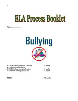 Preview of ELA Process Booklet for High School Students theme: Bullying