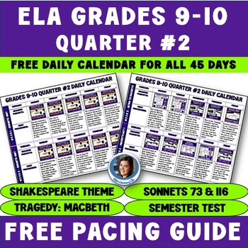 Preview of ELA Grades 9-10 Quarter #2 Curriculum Map, Pacing Guide, Daily Resource Calendar