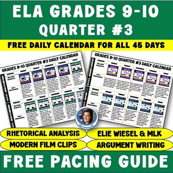 Preview of ELA Grades 9-10 Quarter #3 Curriculum Map, Pacing Guide, Daily Resource Calendar