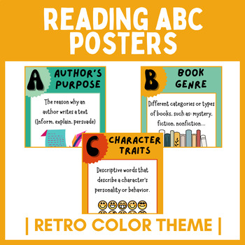 Preview of ELA Reading Alphabet Posters | ABC Retro Theme | Classroom Decor | BTS