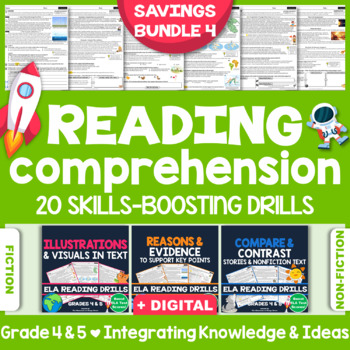 Preview of ELA Reading Comprehension Worksheets: Skills-Boosting Bundle IV ♥ GRADE 4 & 5