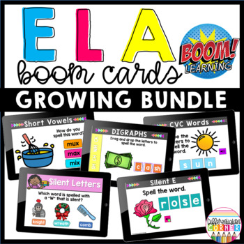Preview of ELA: Reading Spelling and Writing Boom Cards for Elementary Growing Bundle
