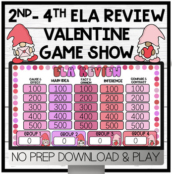 Preview of 2nd-4th ELA Valentine Review Game Show | Test Prep | No Prep | Jeopardy Style