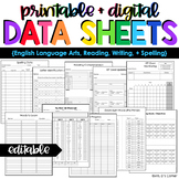 ELA, Reading, Writing + Spelling Data Forms | Editable Dat