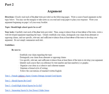 Preview of ELA Regents Exam: Practice Argument Essay: Co-Ed Sports