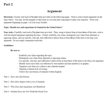 Preview of ELA Regents Exam: Practice Argument Essay: Ethics of Zoos