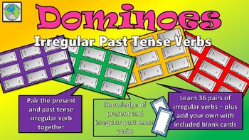 Preview of ELA Regular and Irregular verb tenses (past and present) Dominoes (36 cards)