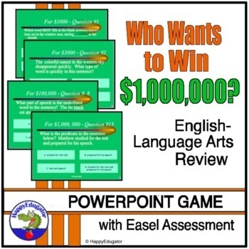 Preview of ELA Review Millionaire Gameshow PowerPoint with Easel Assessment