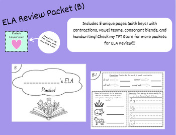 Preview of ELA Review Packet: Contractions, Handwriting, Vowel Teams, and Consonant Blends