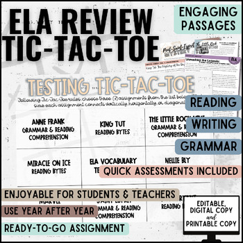 Preview of ELA Review & Testing Resource | Tic-Tac-Toe Project | Digital & Print
