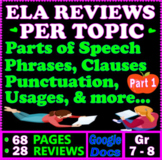 ELA Reviews. Grammar Worksheets & Practice. (68 Pages) 7th
