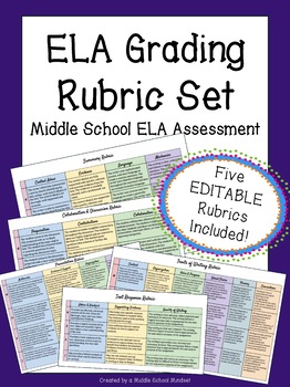Preview of ELA Rubric BUNDLE | Six EDITABLE Rubrics for Middle School ELA