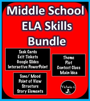 Preview of ELA SKILLS MIDDLE SCHOOL BUNDLE - Exit Tickets - PowerPoint - Google Slides