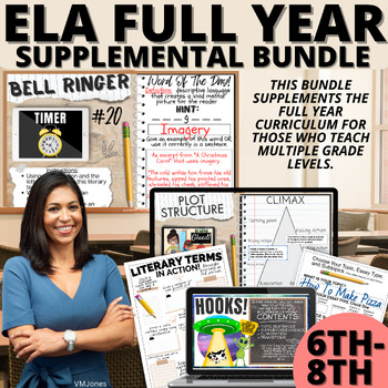 Preview of ELA SUPPLEMENTAL BUNDLE READING & WRITING CURRICULUM W LESSON PLANS 6-8TH