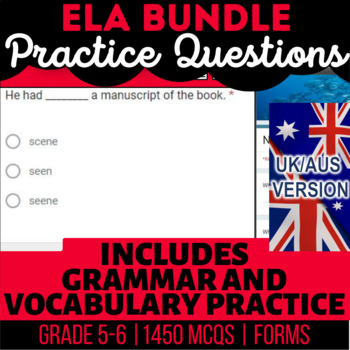 Preview of ELA Self Grading Forms Nouns, Verbs, Adjectives, Context Clues UK/AUS English
