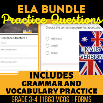 Preview of ELA Self Grading Forms Tenses, Sentence Structure, Defining Words UK/AUS English