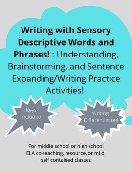 Preview of ELA Sensory Words in Writing Practice Worksheets Middle School / High School