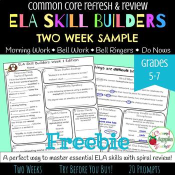 Preview of ELA Skill Builders Freebie {Bell Work/ Bell Ringers}
