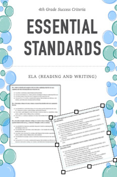 Preview of ELA Success Criteria - Essential Standards for 4th Grade