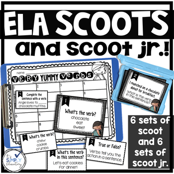 Preview of ELA Task Cards - Scoot/Scoot JR for nouns, verbs, adjectives, plurals, & more