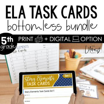 Preview of ELA Task Cards Bottomless Bundle 5th Grade Print + Digital