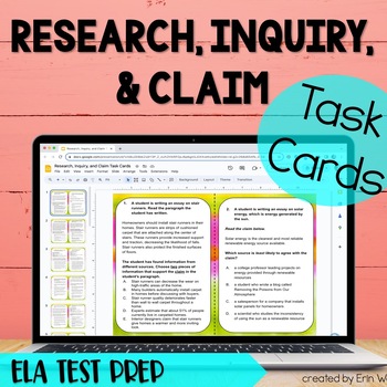 Preview of ELA Task Cards: Research, Claims, and Inquiry