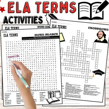 Preview of ELA Terms Fun Worksheets,Puzzles,Wordsearch & Crosswords