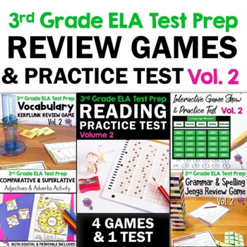 Preview of 3rd Grade ELA TEST PREP BUNDLE Volume 2: 4 Games & 1 READING Practice Test FSA